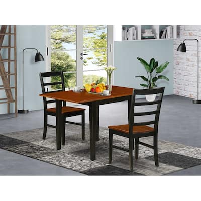 3-Piece Black and Cherry Finish Solid Wood Top Dining Table Set with Square Table and Ladderback Chairs