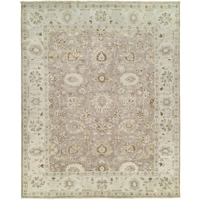 Traditional Grey Hand-Knotted Wool Area Rug
