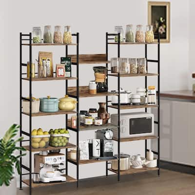Triple Wide 5 Tier Bookshelf, Industrial Large Bookshelf with 4 Open Display Shelves