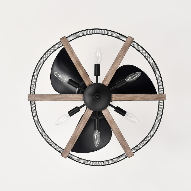 Wulf 24 Inch Imitation Wood Grain Cage Fandelier - N/A