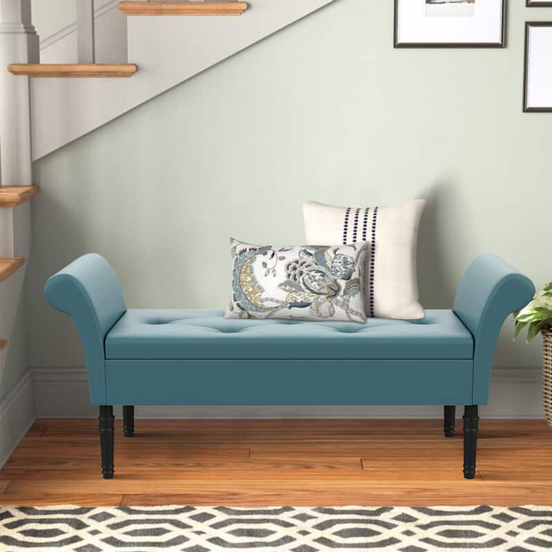 Storage Ottoman Bench with Arms Upholstered Tufted Storage Bench for Bedroom Entryway Bench Footstool with Large Storage