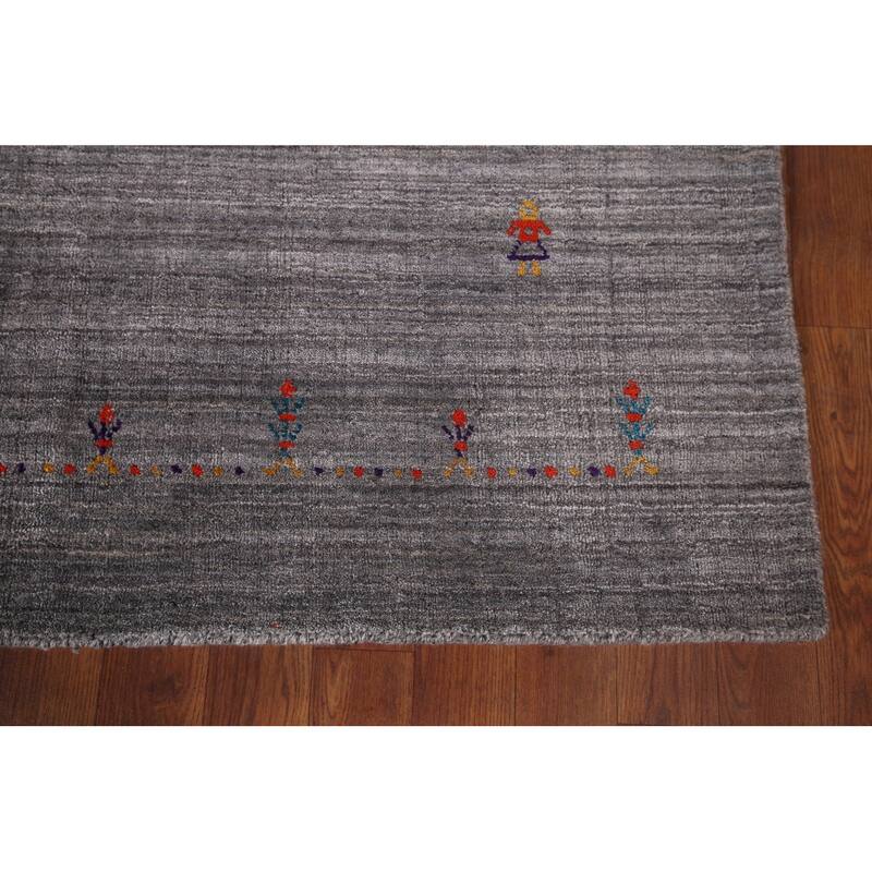 Silver Gray Striped Gabbeh Indian Area Rug Handmade Wool Carpet - 8'0"x 9'8"
