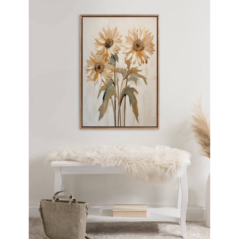 Kate and Laurel Sylvie Beaded Soft Sunflowers Framed Canvas