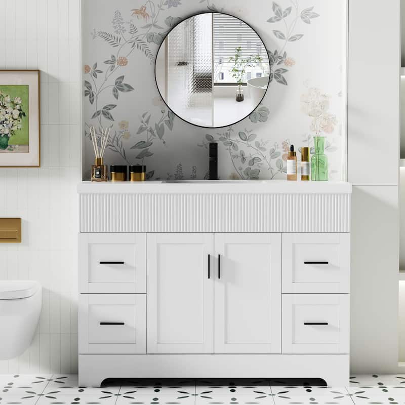 Modern 24/30/36/48" Wave-Line Bathroom Vanity Set with Sink & Faucet - 48"-White Single Sink - 48" Single Sink