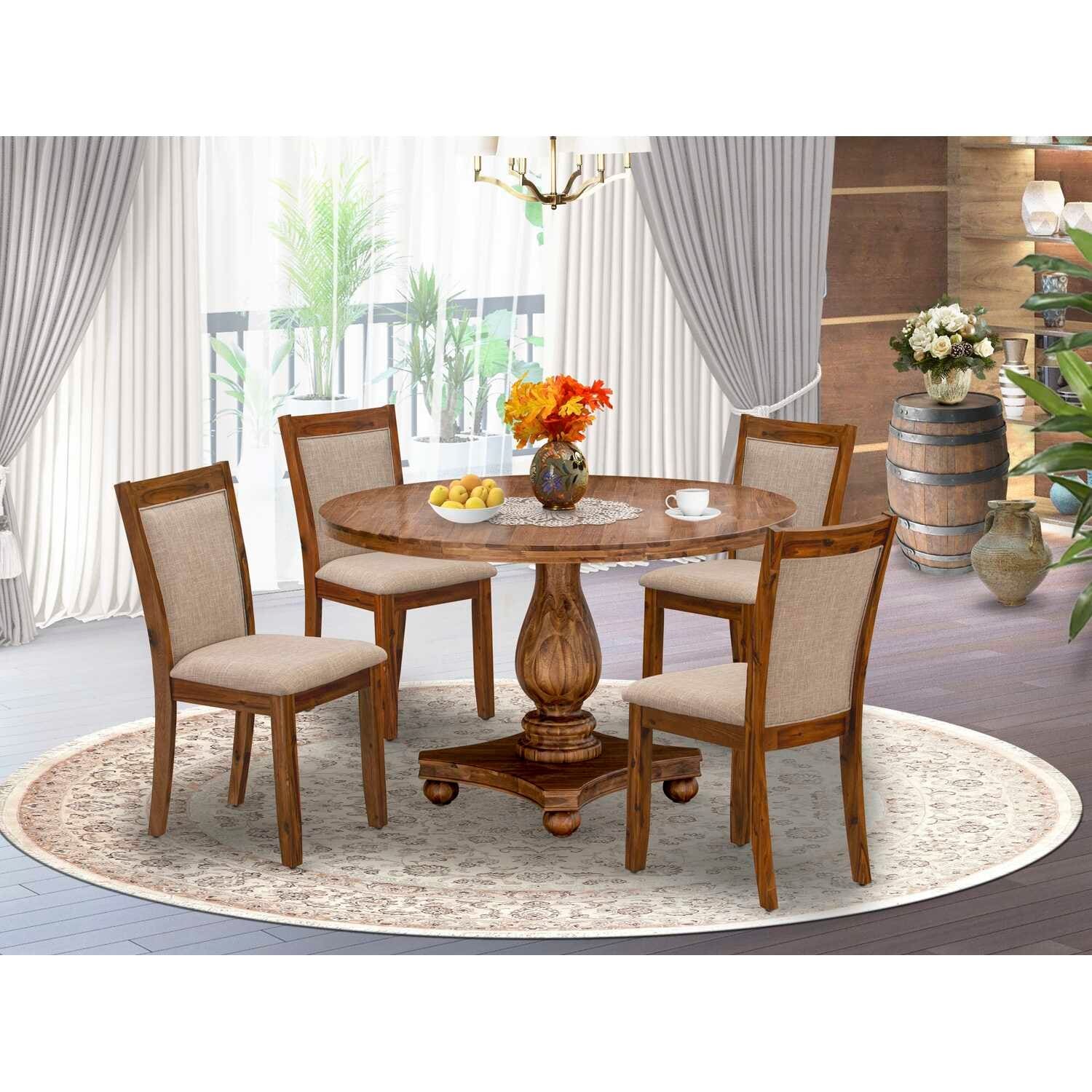HomeStock 5-Piece Natural Oak Finish Solid Wood Top Dining Table with 4 Parson Chair