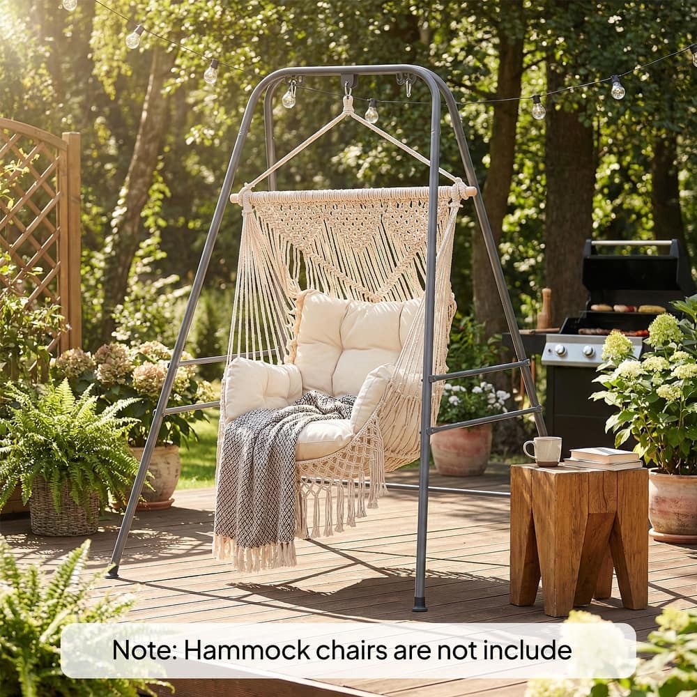 Outsunny Hammock Chair Stand, Free Standing Heavy Duty Hanging Swing Chair with Anti-Slip Foot Pads, 2 Carabiners