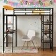 preview thumbnail 2 of 18, Twin Size Loft Metal Bed with 3 Layers of Shelves and Desk, Stylish Metal Frame Bed with Whiteboard,Easy Assembly,Black