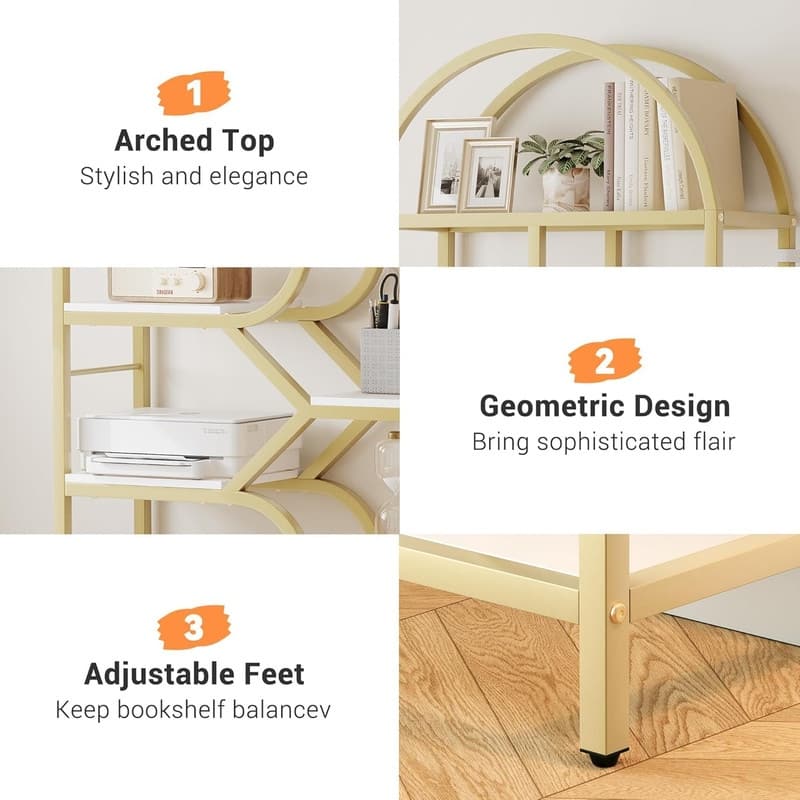 6-Tier Arched Bookshelf, Geometric Freestanding Bookcase and Open Display Storage Rack