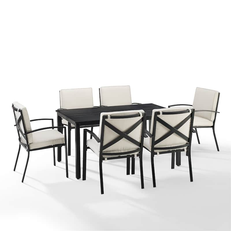 Crosley Kaplan 7-piece Oil-rubbed Bronze Beige Cushions Outdoor Dining Set - 122"W x 99"D x 37"H