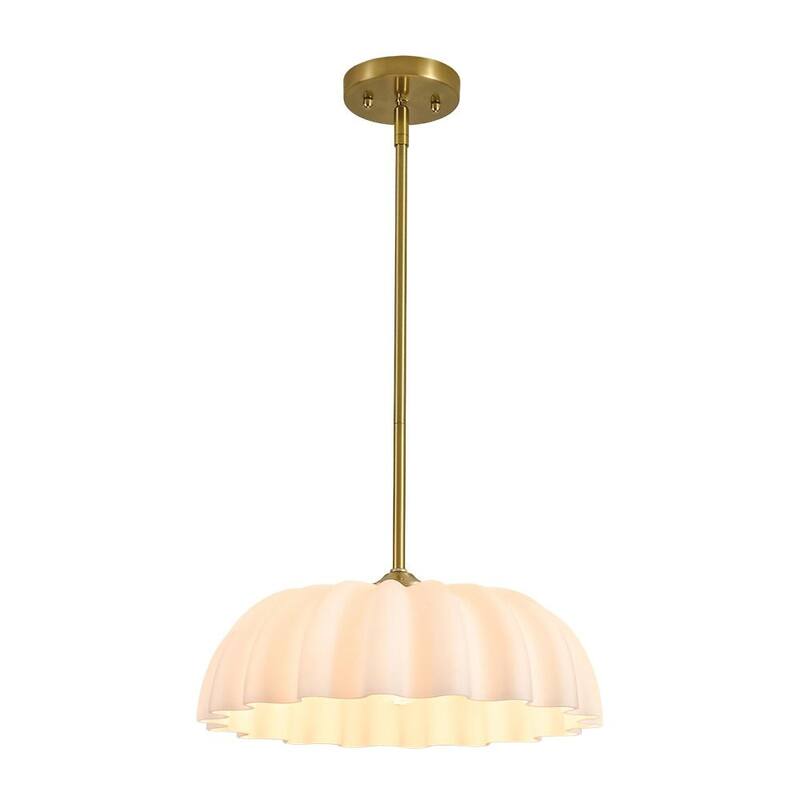 Chic Modern 1-Light Shell Scalloped Glass Single Pendant - 15.7 in