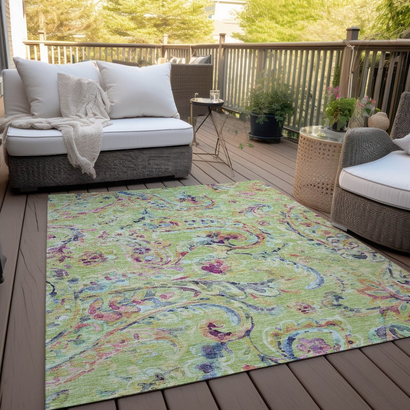 Machine Washable Indoor/ Outdoor Chantille Traditional Scroll Rug - Aloe - 5' x 7'6"