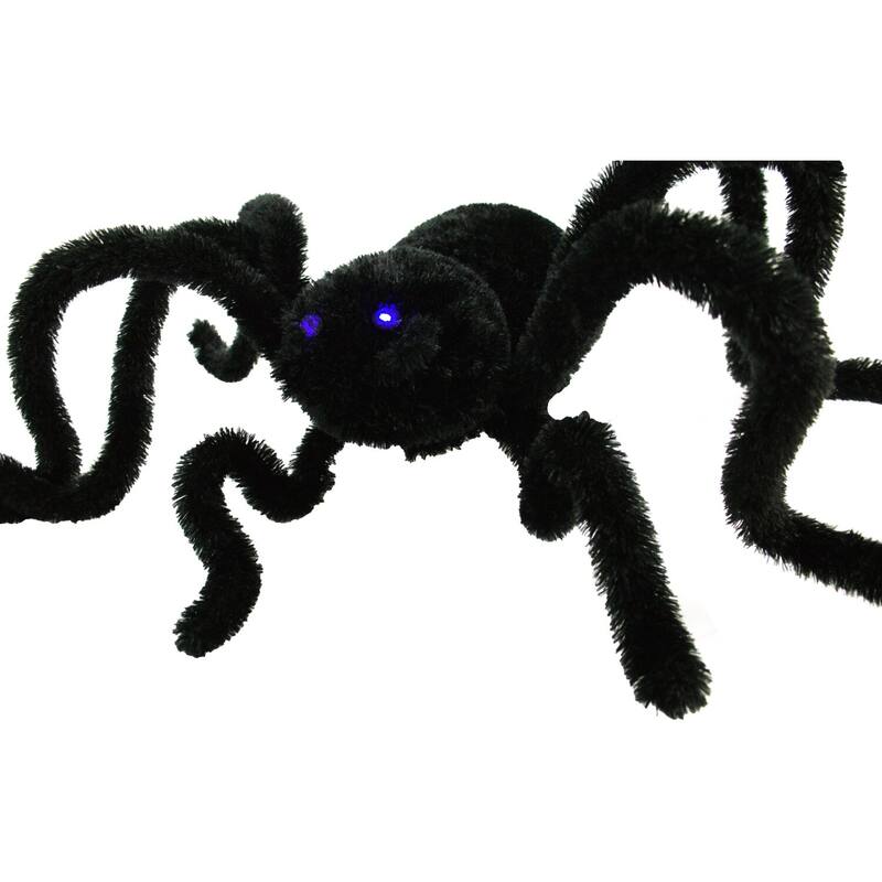 Haunted Hill Farm 36 In. Aimatronic Crawler Spider, Indoor/Outdoor Halloween Decoration, Flashing Blue Eyes, Battery-Operated