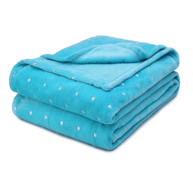 HomeRoots 50" X 60" Light Blue And Silver Fleece Woven Polka Dots Plush Throw Blanket