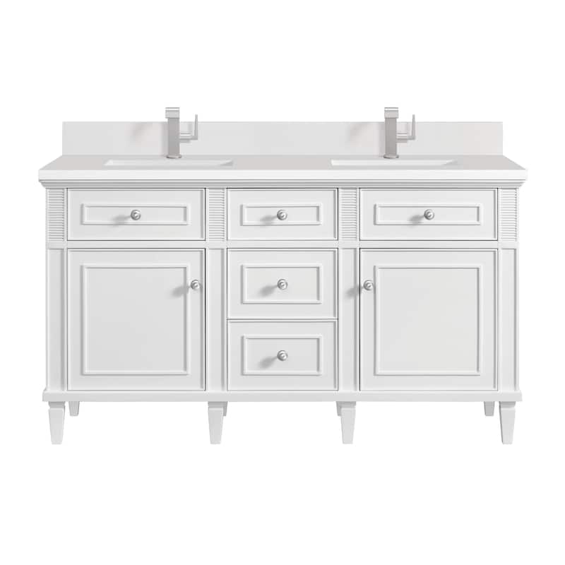 James Martin Vanities Lorelai 60" Double Vanity, Bright White - White Zeus - Single Hole