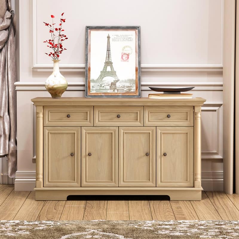 Farmhouse 55" Sideboard Buffet, Kitchen Storage Cabinet with 3 Drawers for Organized Home Living Solutions - Natural