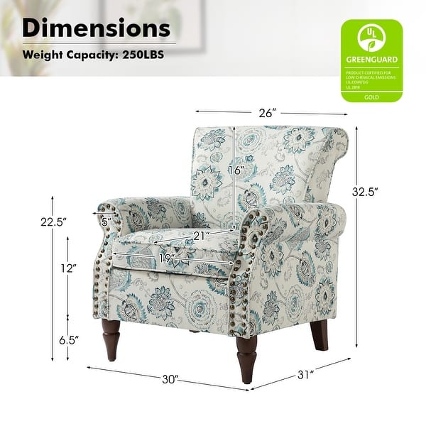 dimension image slide 2 of 14, Nyctelius Traditional Polyester Accent Arm Chair with Pattern and Nailhead Trim Set of 2 by HULALA HOME