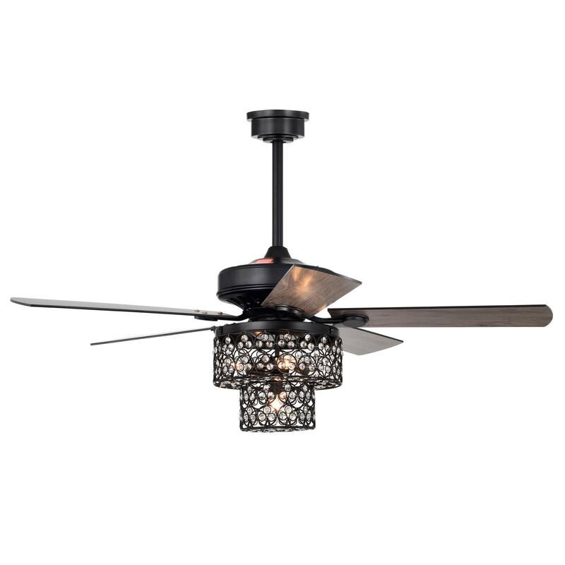 Hasna 29 Inch Modern-Contem Style Matte Black Oil rubbed Finish Crystal Ceiling Fan with Remote