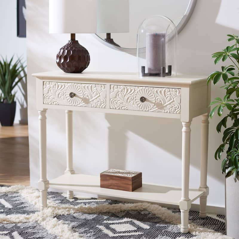 SAFAVIEH Leonia 2-Drawer Console Table - 35.5" W x 13" L x 29.5" H - 36Wx13Dx30H - Distressed White