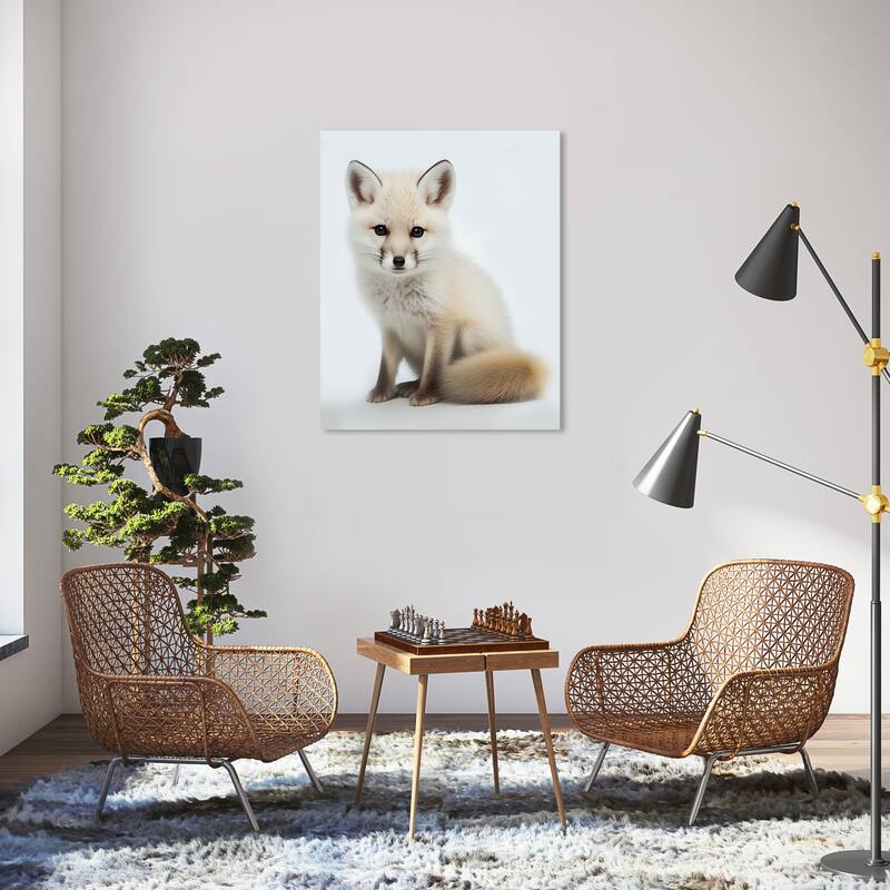 Wynwood Studio Canvas Animals Baby Animal Artic Fox White and Cream White Modern & Contemporary Wall Art Canvas Print - 36 x 30