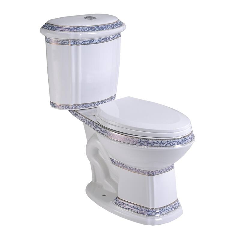 India Reserve Blue Gold Porcelain Elongated Two Piece Toilet Dual Flush Push Button Slow Close Toilet Seat