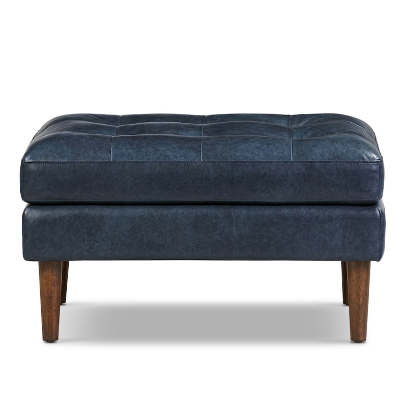 Poly & Bark Napa Ottoman - Full Grain Genuine Italian Leather - Midnight Blue