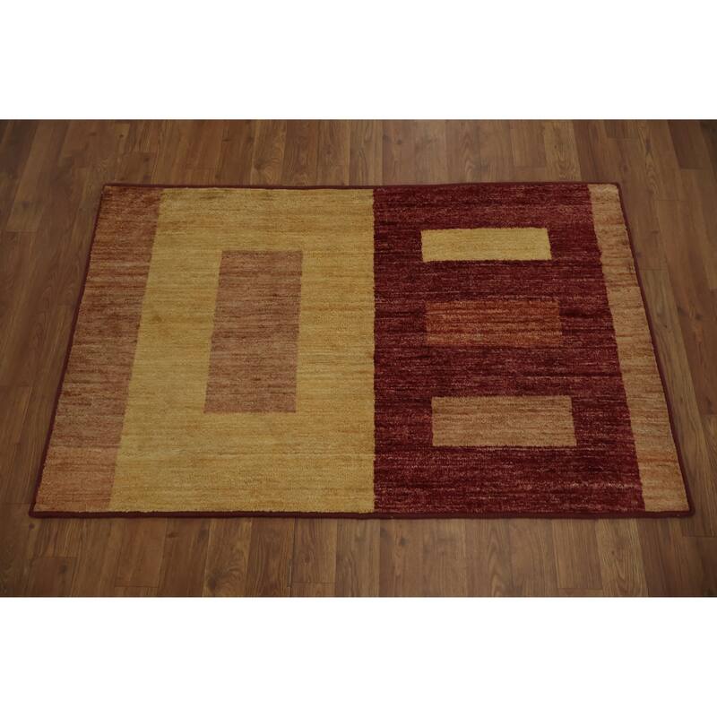 Hand Knotted Oriental 100% Wool Carpet Modern Geometric Multi-Colored Gabbeh Area Rug - 4' 3'' X 2' 8''