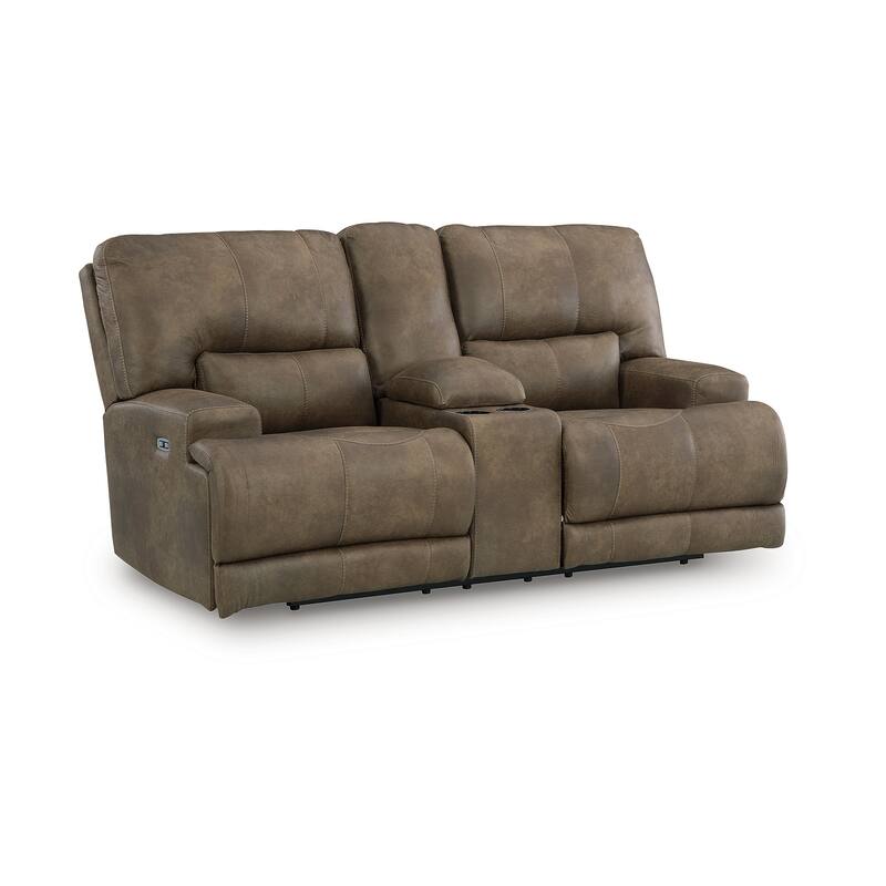 Signature Design by Ashley Bealeaf Brown Power Reclining Loveseat with Console - 79" W x 42" D x 42" H