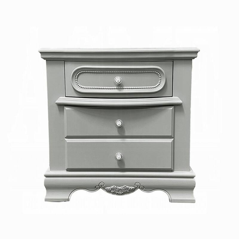 Auri Kids Nightstand, 3 Drawers and Scalloped Base, 27 Inch Gray Wood