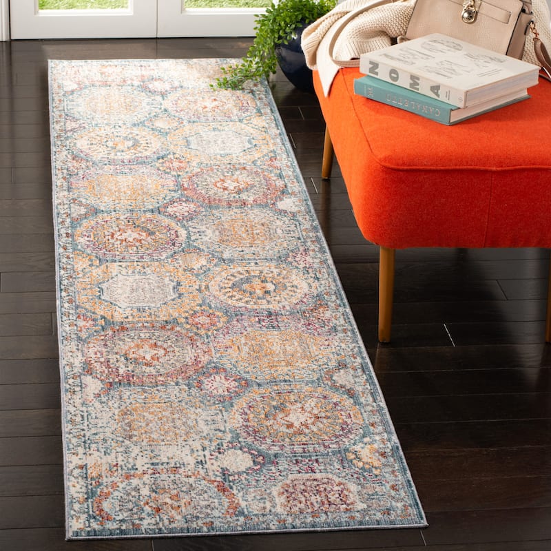 SAFAVIEH Illusion Cindi Vintage Boho Oriental Viscose Rug with - 2'3" x 8' Runner - Blue/Beige