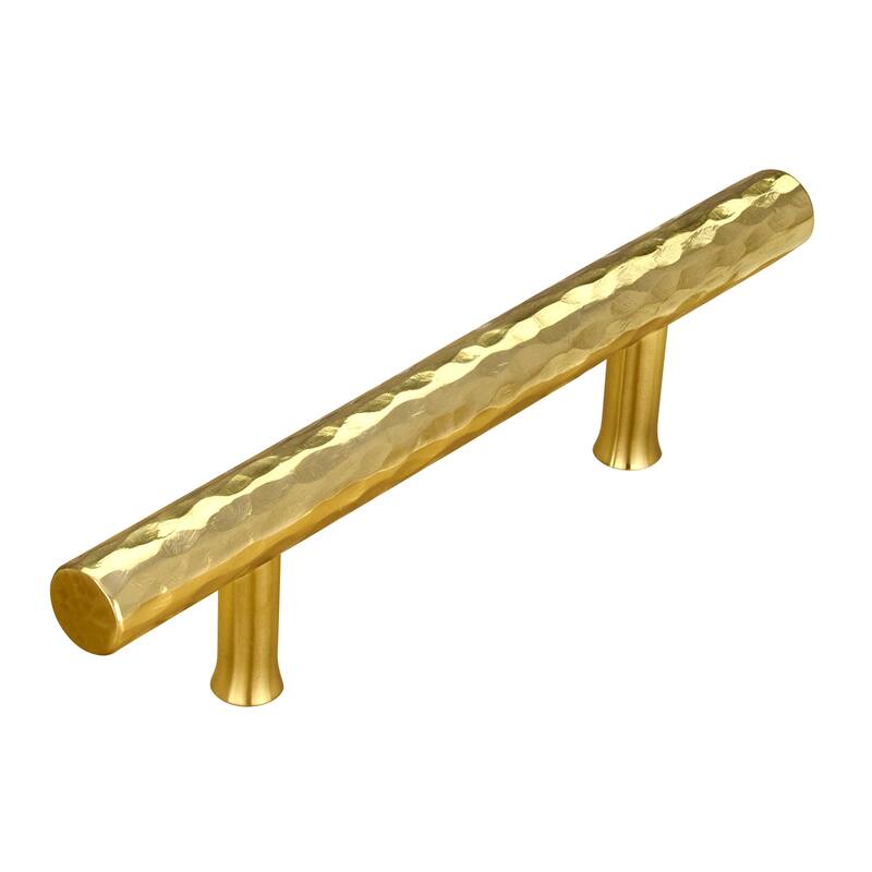 3 Inch Hole Center Copper Kitchen Cabinet Handles 100% Solid Brass Drawer Pulls (5-PACK) - Hammered Polished Gold