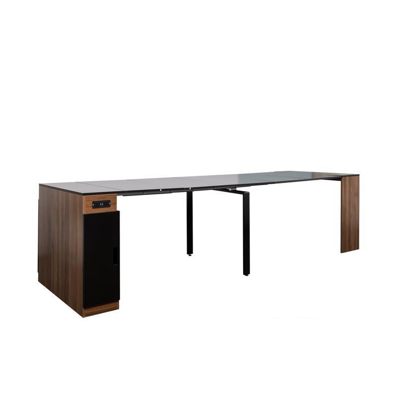 Modern Multifunctional Extendable Dining Table With Outlet,Space Saving Expanding Table With Storage