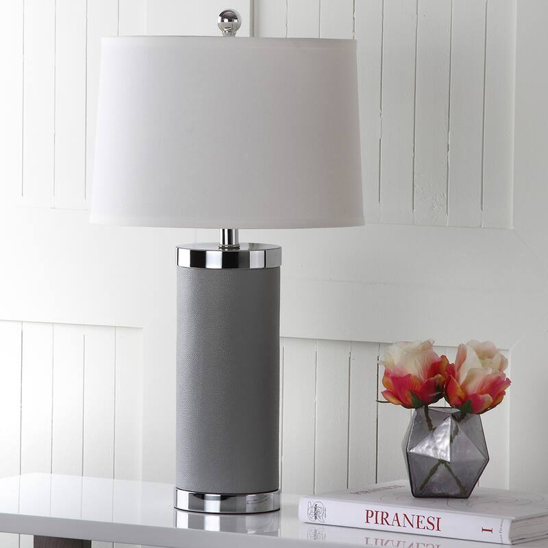 SAFAVIEH Lighting Karie 26-inch Leather Column Table Lamp (Set of 2) - 14"x14"x25" - 14"Wx14"Dx25"H