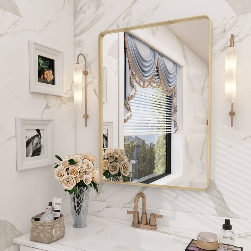 Modern Metal Frame Wall Mounted Bathroom Vanity Mirror