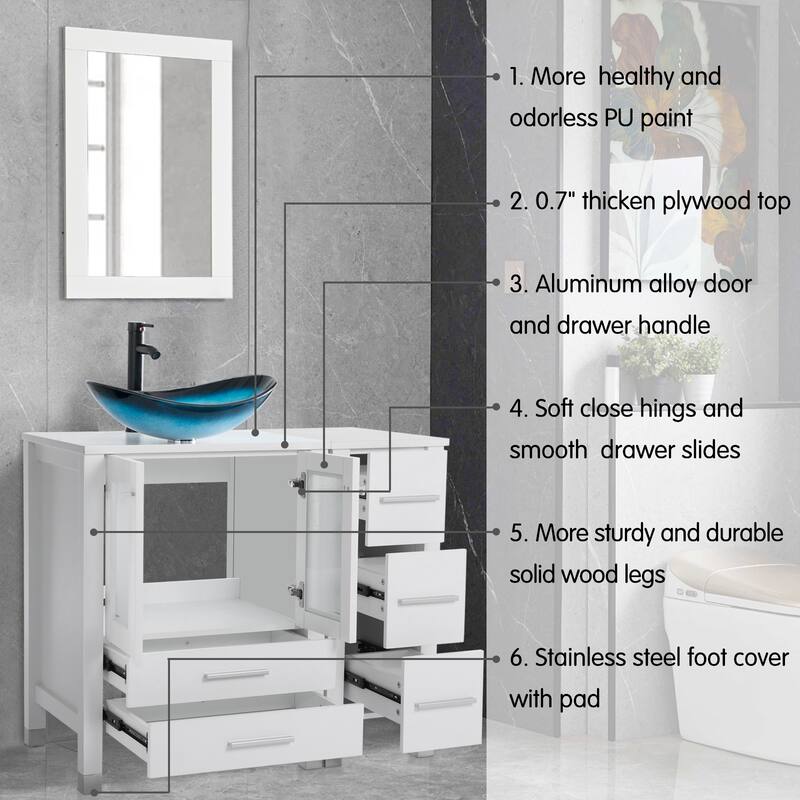 36" Bathroom Vanity with Sink Set Side Cabinet