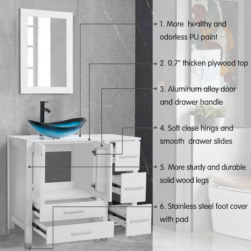 72" Bathroom Vanity Set with Vessel Sink Side Cabinet Combo
