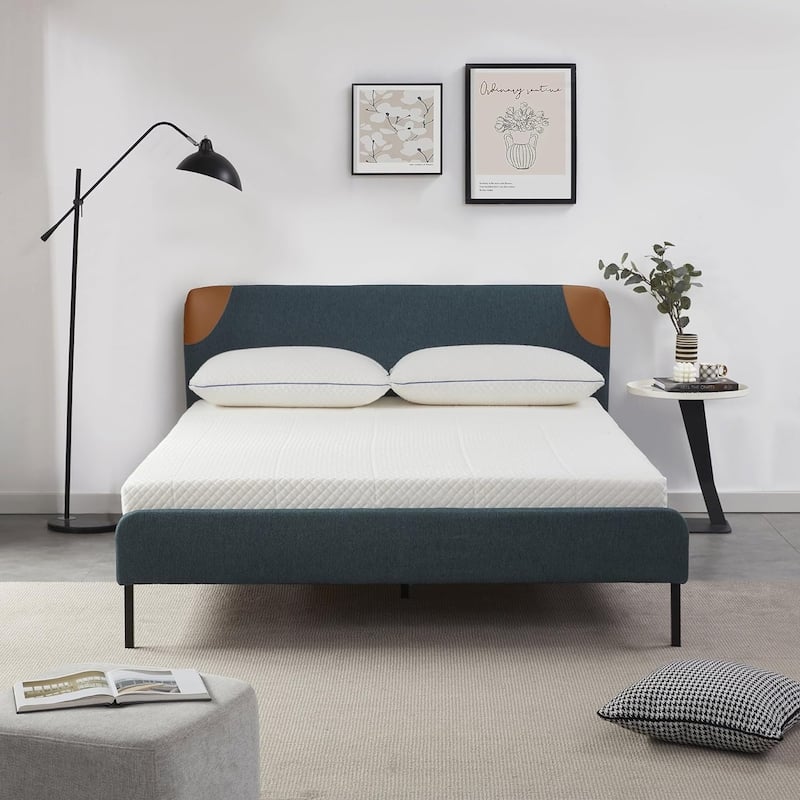 Twin Bed Frame Upholstered Platform with Headboard and Strong Wooden Slats,No Box Spring Needed, Easy Assembly