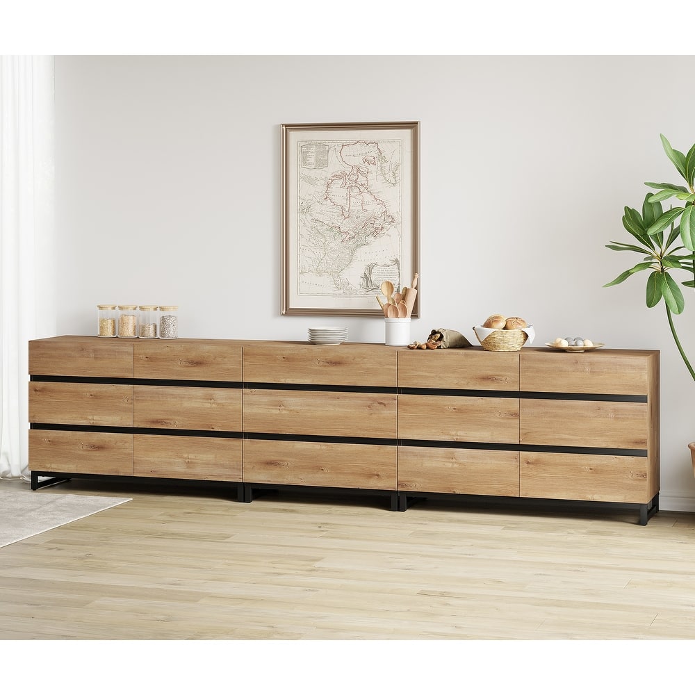 WAMPAT 3 in 1 Modern Sideboard with Adjustable Shelves and 2 Drawers, Coffee Bar Cabinet for Living Room, Kitchen