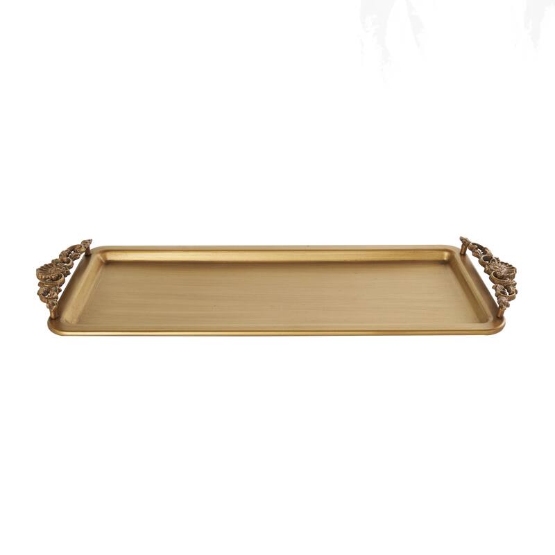 Metal Brushed Living Room Decor Tray with Antique Scrolled Handles - Bronze - Roche River Decor