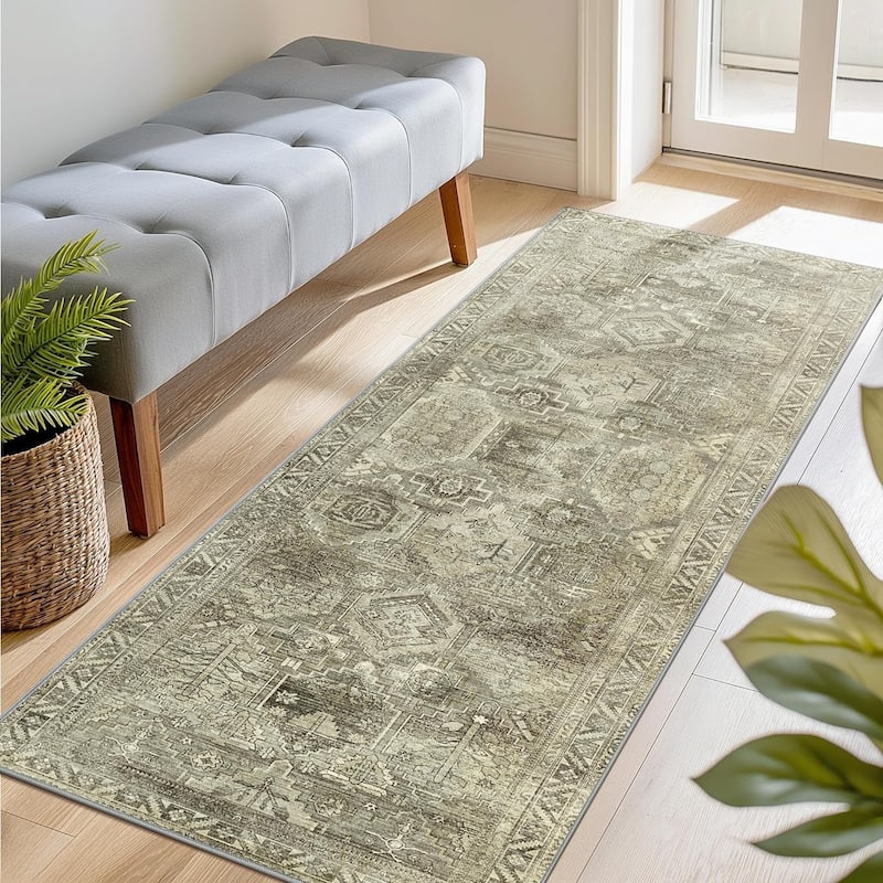 Mcow EverEase Collection Low Pile Machine Washable Non-Slip Area Rug - 2'X5' - Green - Rectangle