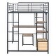 preview thumbnail 20 of 25, Loft Bed with Desk and Stool,Metal Loft Bed with Open-Style Wardrobe