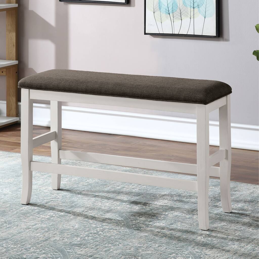 Hanto Farmhouse Off-White Wood Counter Bench by Furniture of America