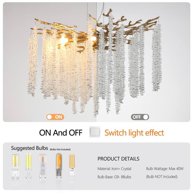 23.6-inch Modern Golden Pendant Light with Cascading Crystal Strands (Bulb Not Included)