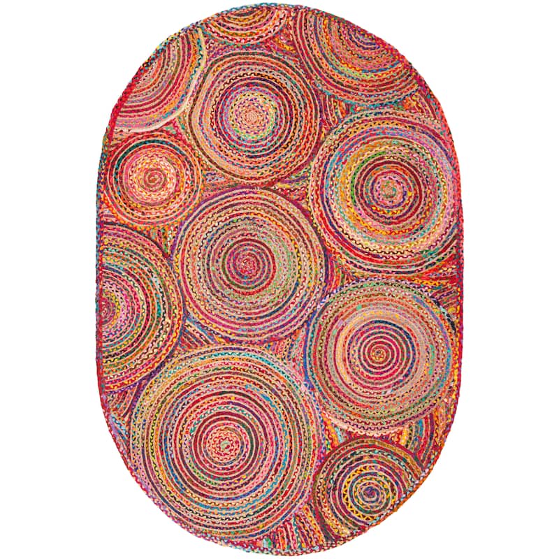 SAFAVIEH Handmade Cape Cod Eulogia Coastal Jute Rug - 6' x 9' Oval - Red/Multi