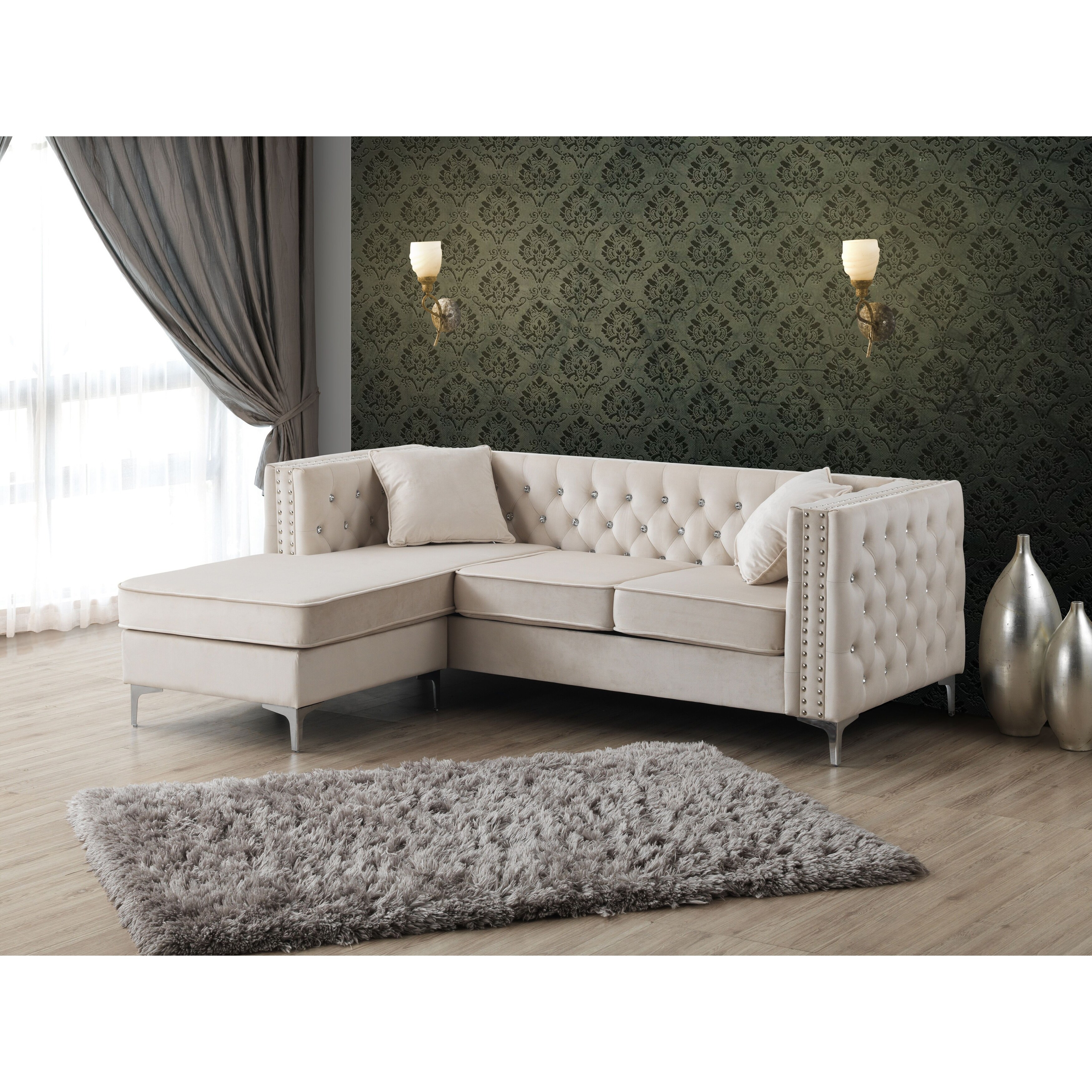 Glory Furniture Paige Velvet Tufted Sofa with Chaise
