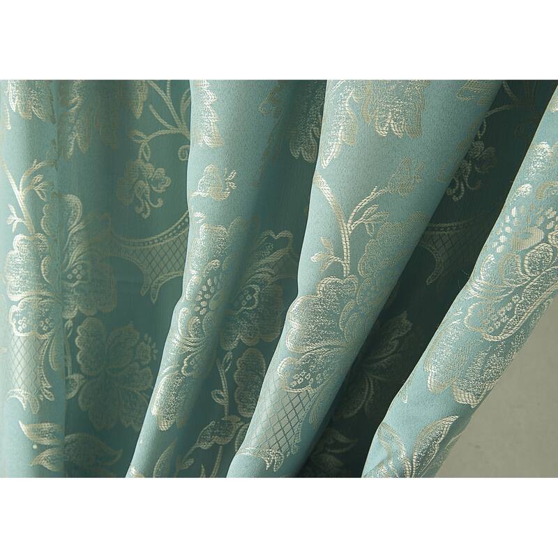 Rosalie Floral/Damask Textured Jacquard Single Rod Pocket Curtain Panel w/ Attached Valance - 54 x 84 in. - 54 x 84 in.