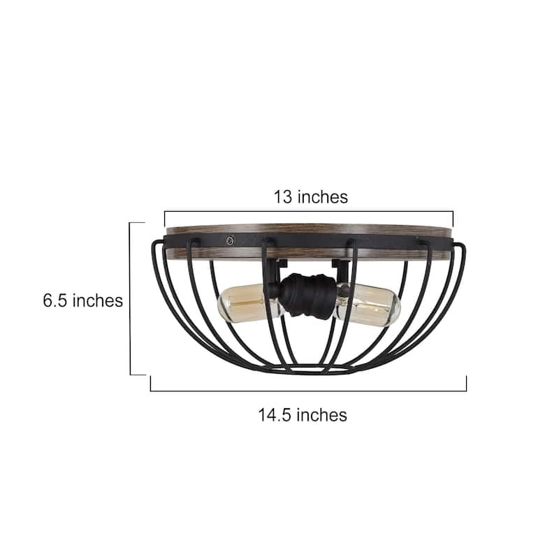 Modern Industrial 2-Light Flush Mount Metal Cage Ceiling Light - D14.5" * H6.3"