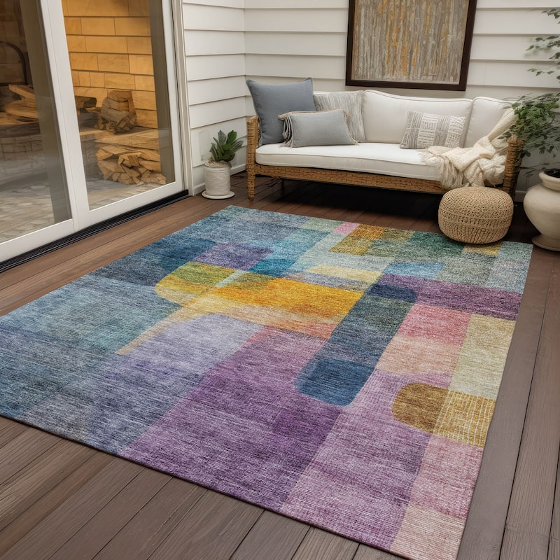 Machine Washable Indoor/ Outdoor Contemporary Abstract Chantille Rug