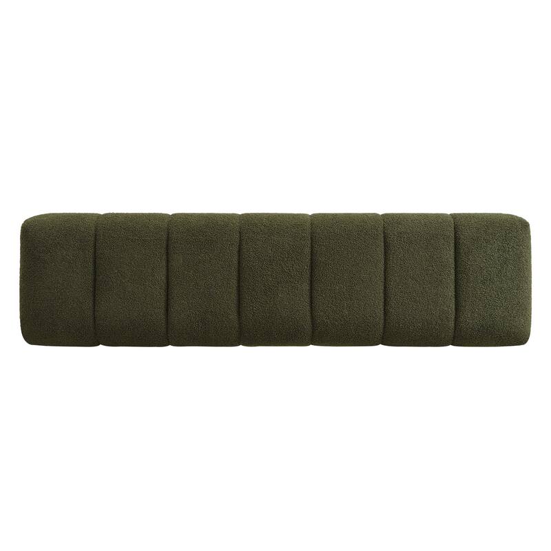 Green Boucle Upholstered Dining Bench Ottoman - No-Assembly End-of-Bed Footstool for Living Room