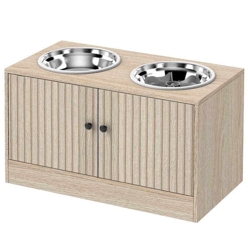 Elevated Dog Bowls with Storage Cabinet