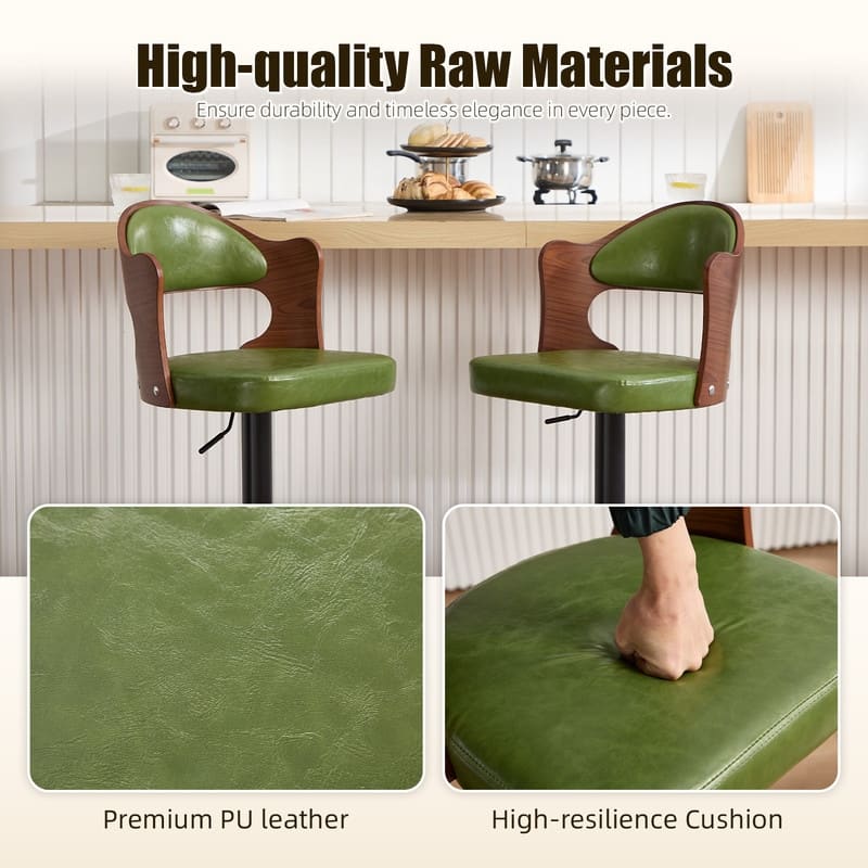 PU Leather Upholstered High-resilience Cushion 360° Swivel Adjustable Height Bar Stools with Footrest(set of 2)